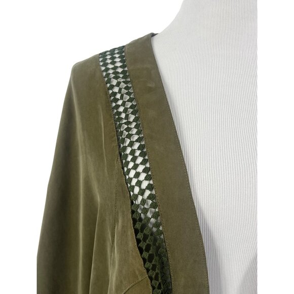 Free People Boho Kimono Jacket | Olive Green Flowy Duster Open Front Cottagecore - Picture 5 of 15